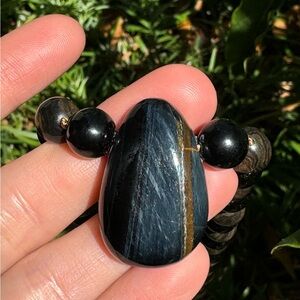 Handmade Blue Tigerseye, Turtleshell Agate & Tourmaline necklace